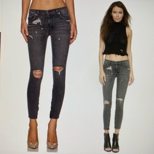 Ksubi Spray On Carbon Black Skinny Low Rise Zipper Crop Ankle Distressed Jean 26